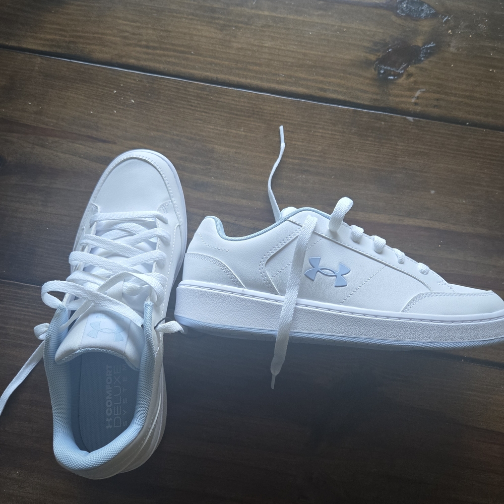 Under Armour White Sneakers with Blue Logo